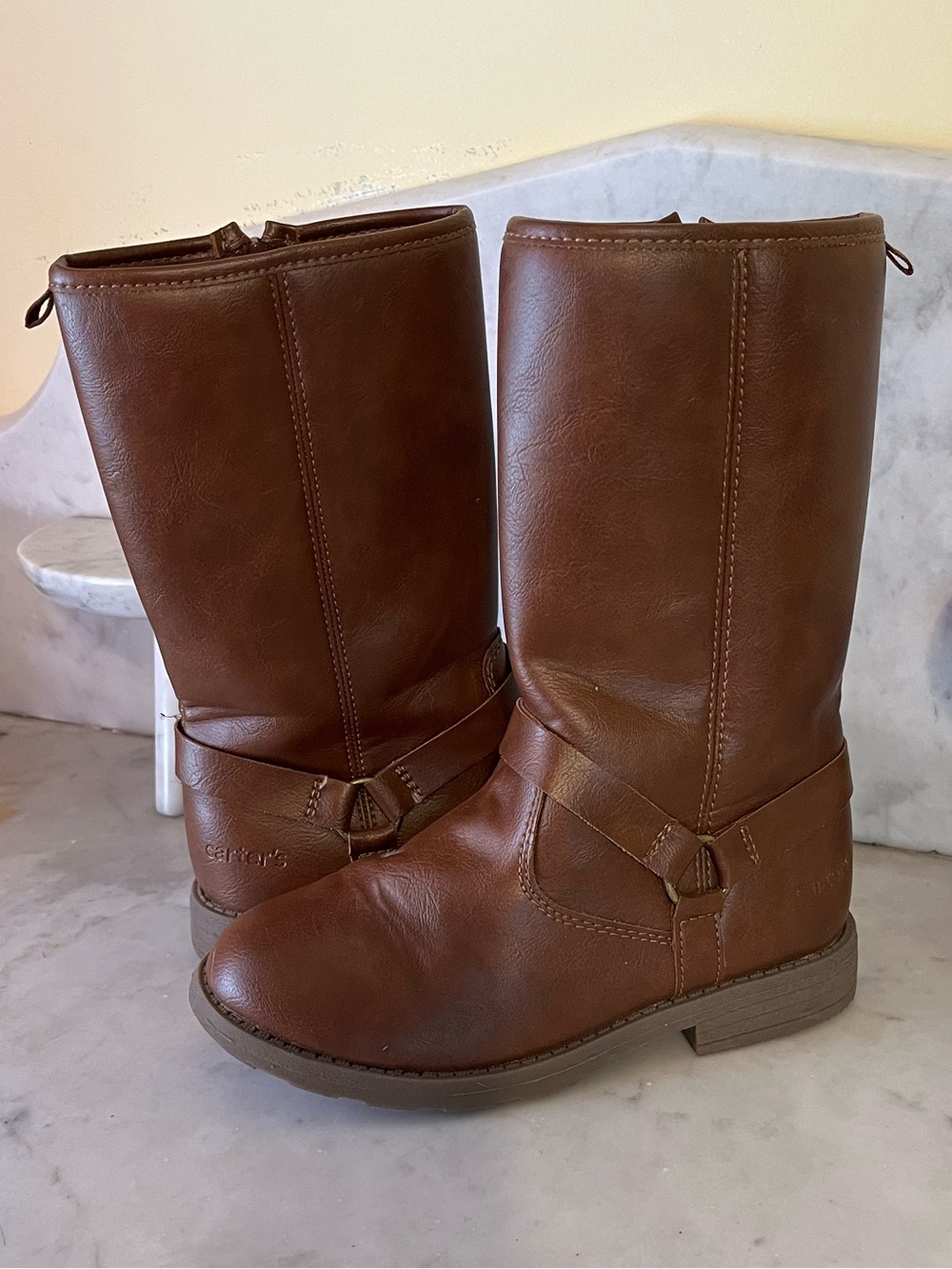 Carter's Faux Leather Girls High-Shaft Zip Boots Brown - Size 2